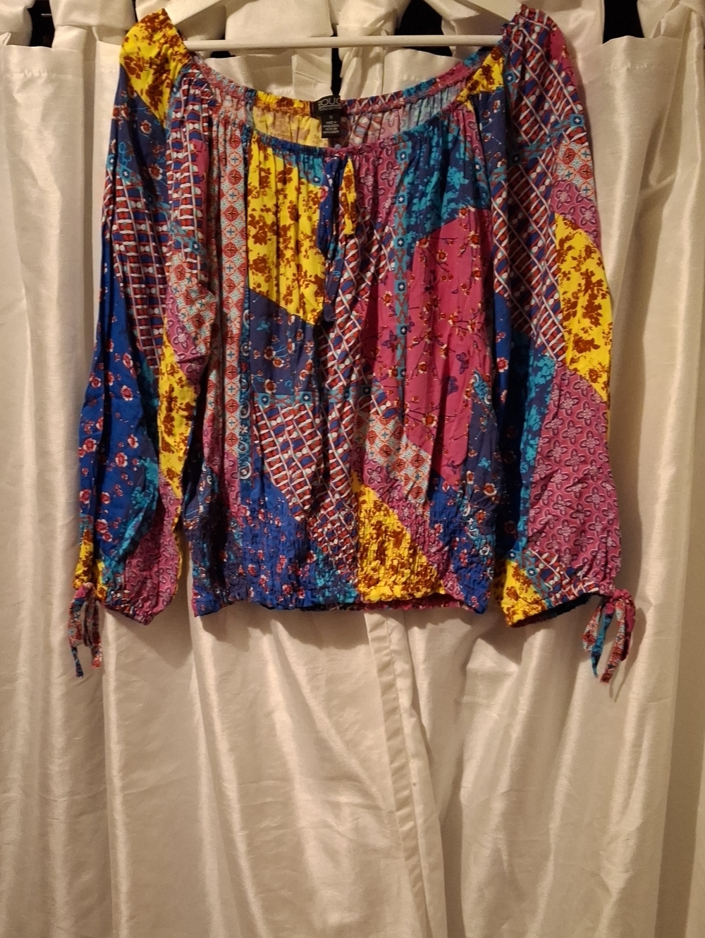 Boho Patchwork Off-Shoulder Blouse - Multi